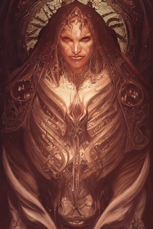 Image similar to ultra realistic illustration, asmodeus from diablo and baldurs gate, intricate, elegant, highly detailed, digital painting, artstation, concept art, smooth, sharp focus, illustration, art by artgerm and greg rutkowski and alphonse mucha