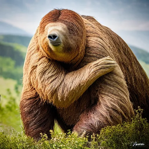 Prompt: giant ground sloth nature photography