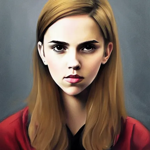 Image similar to portrait of girl who look like a mix of emma watson, scarlett johansson, nathalie portman, david rutkowski very detailled, by artgem