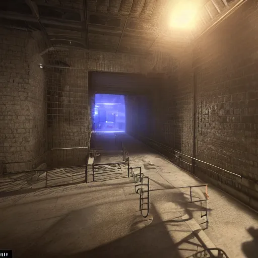 Image similar to Unreal Engine 7 Demo - Perspective of a prisoner looking out at a complex panopticon filled with hardened criminals - Amazing tech demo from E3 2029