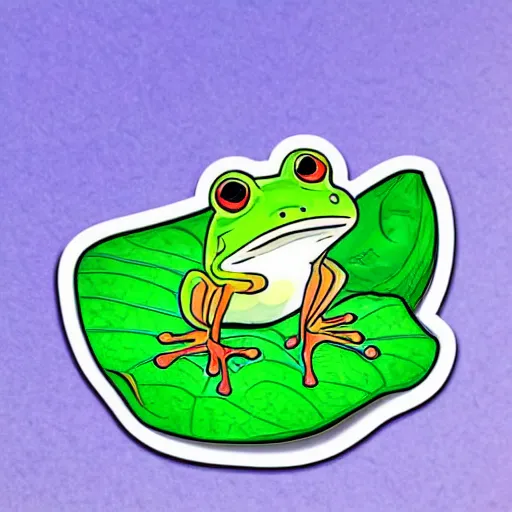 Image similar to !!! sticker!!! cute close - up of a frog in the water lilies, highly detailed, digital art, white outline,