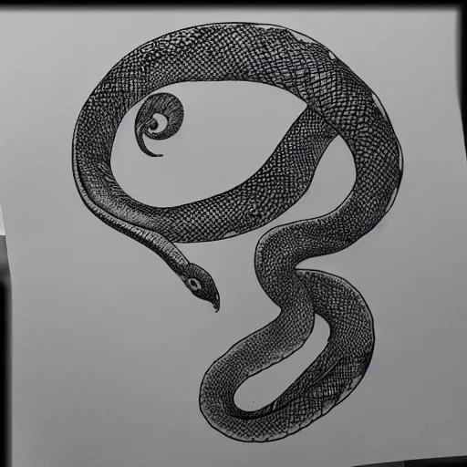 Image similar to snake tattoo outline, black ink on white paper