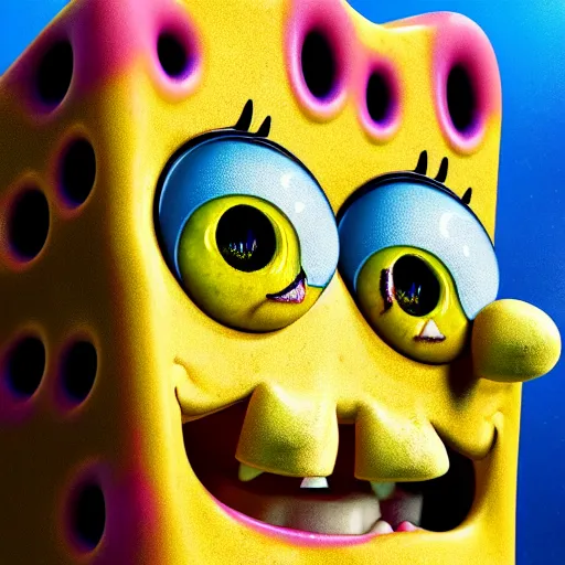 Image similar to perfectly - centered close - up face - portrait of evil spongebob, intricate, elegant, super highly detailed, professional digital painting, artstation, concept art, smooth, sharp focus, no blur, no dof, extreme illustration, unreal engine 5, 8 k, by anne stokes