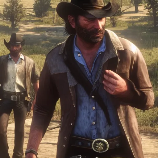 Prompt: Screenshot of Rick Grimes, from Red Dead Redemption 2 (2018 video game)