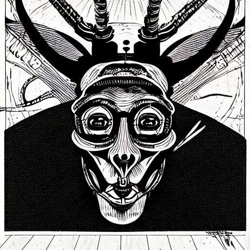 Image similar to graphic illustration, creative design, baphomet, biopunk, francis bacon, highly detailed, hunter s thompson, mixed media