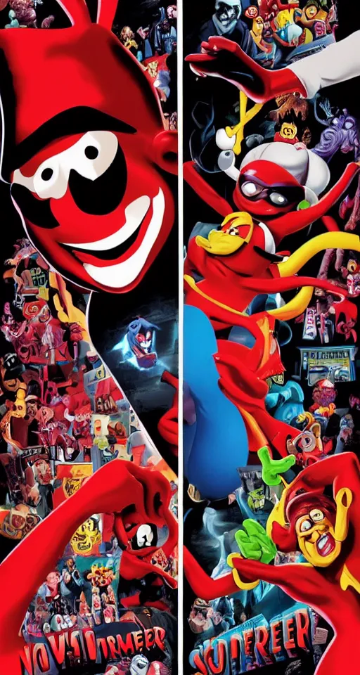 Image similar to movie poster for the noid vs the hamburglar, action, supernatural, directed by guillermo del toro