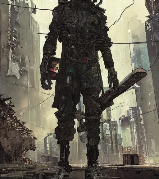 Image similar to a cyberpunk man with mole-like features explores a ruin, techwear, Industrial Scifi, detailed illustration, character portrait, by Martin Grip and Moebius