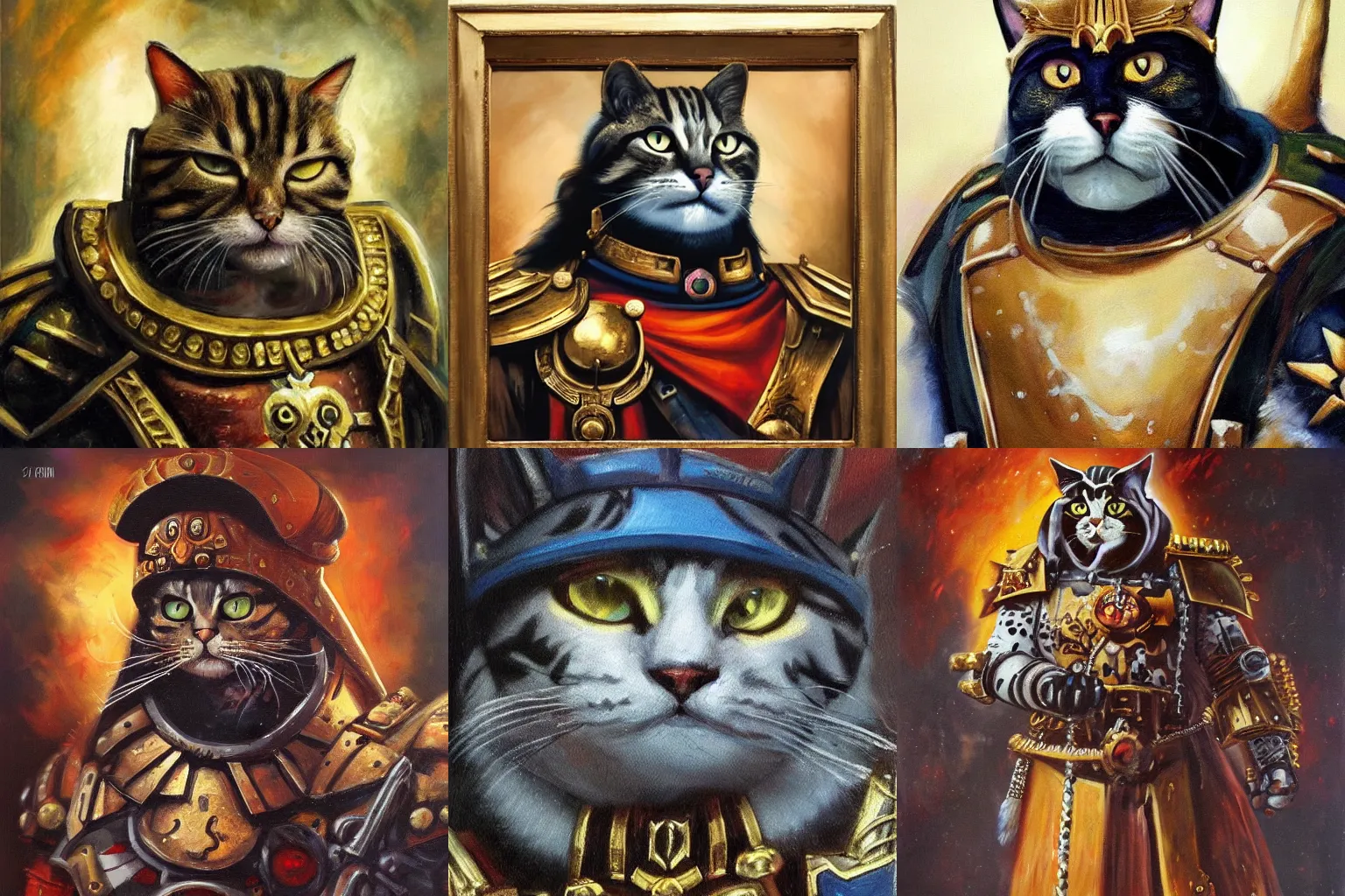 Prompt: an oil paintinf of a cat as the emperor of Mankind from the Warhammer 40k, Warhammer 40k