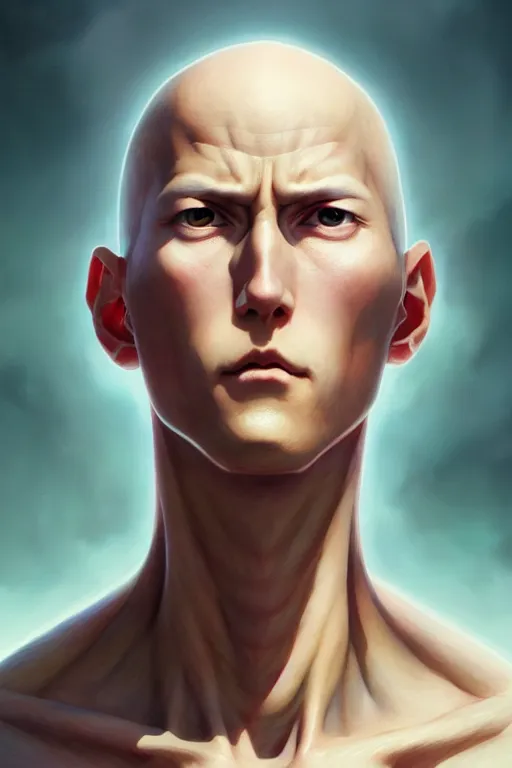 Image similar to a portrait of saitama illustrated by miyazaki by karol bak, james jean, tom bagshaw, rococo, sharp focus, trending on artstation, cinematic lighting, hyper realism, octane render, 8 k, hyper detailed, vivid, ultra detailed, highly detailed