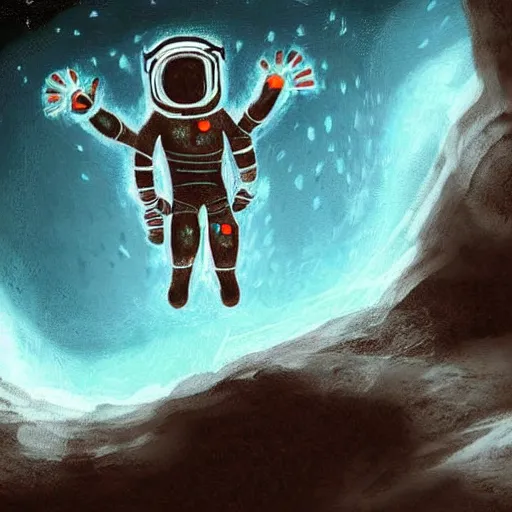 Image similar to cave drawing of alien astronaut bringing gift to earth, concept art, award winning