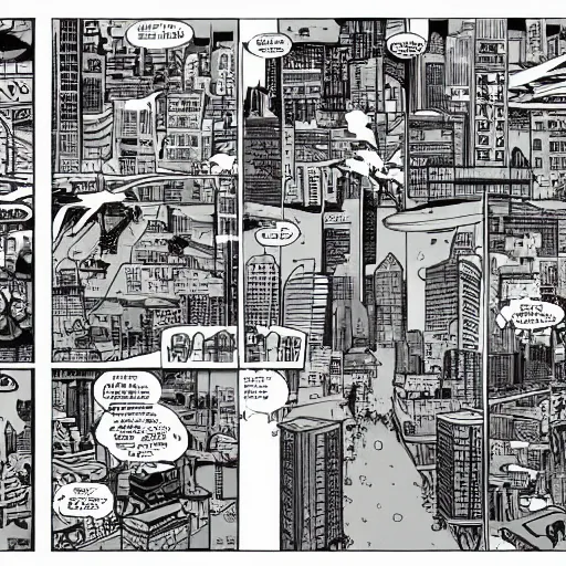 Image similar to complex furturistic city, comic book art style