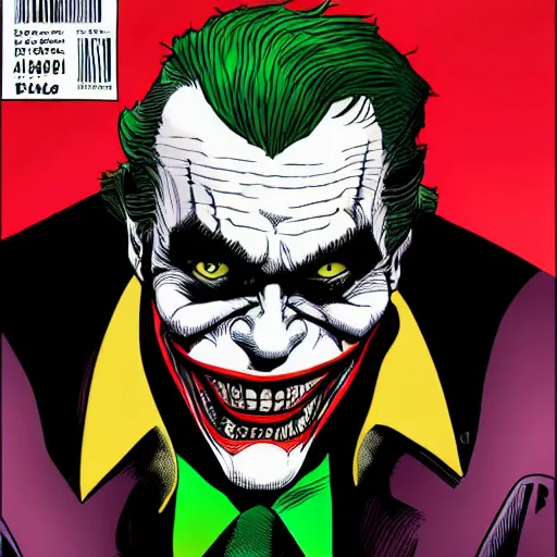 Image similar to willem dafoe as the joker, in batman : arkham knight, comic book style, by john romita jr, stan lee, jack kirby