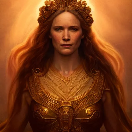 Image similar to majestic gracious regal goddess mater theia portrait, ancient greece, atmospheric lighting, painted, intricate, volumetric lighting, beautiful, rich deep colours masterpiece, golden hour, sharp focus, ultra detailed, by leesha hannigan, ross tran, thierry doizon, kai carpenter, ignacio fernandez rios