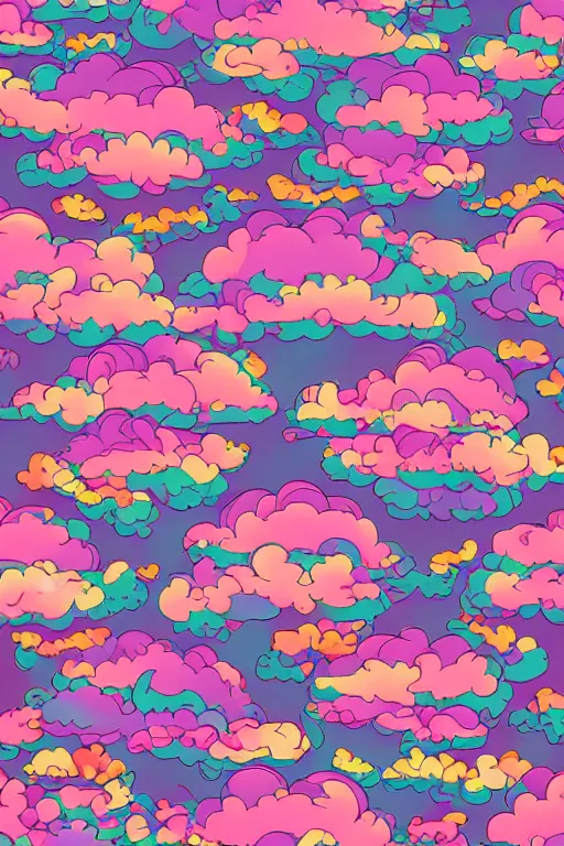 Prompt: seamless pattern of fluffy pink clouds in beautiful sky, colourful, symmetrical, repeating 35mm photography, ultra fine detail, 4k high definition, bold