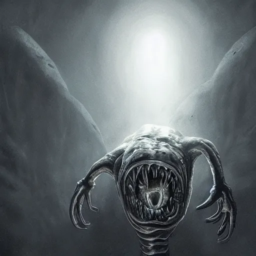 Prompt: alien like scp centipede monster, epic lighting, majestic, hyper realism, horror, grimdark