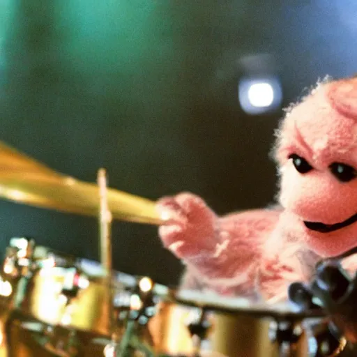 Image similar to !dream a beautiful photo of Phil Collins as a Muppet, playing drums,