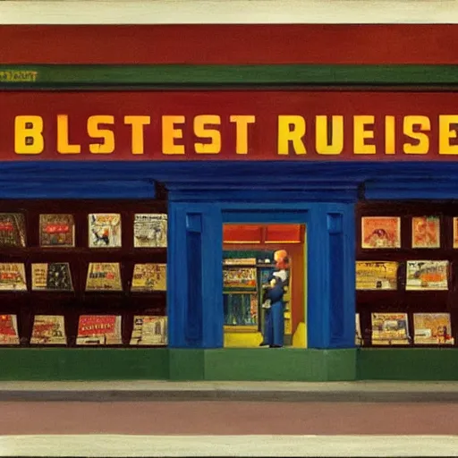 Image similar to painting of a blockbuster movie rental store by edward hopper