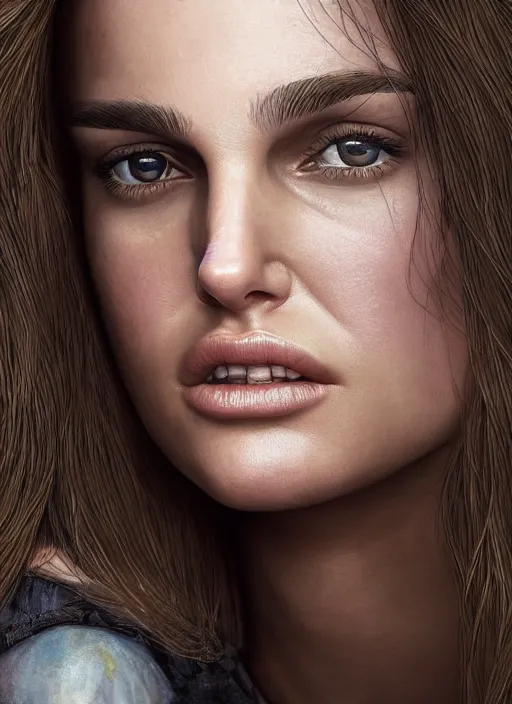 Image similar to natalie portman, au naturel, hyper detailed, digital art, trending in artstation, cinematic lighting, studio quality, smooth render, unreal engine 5 rendered, octane rendered