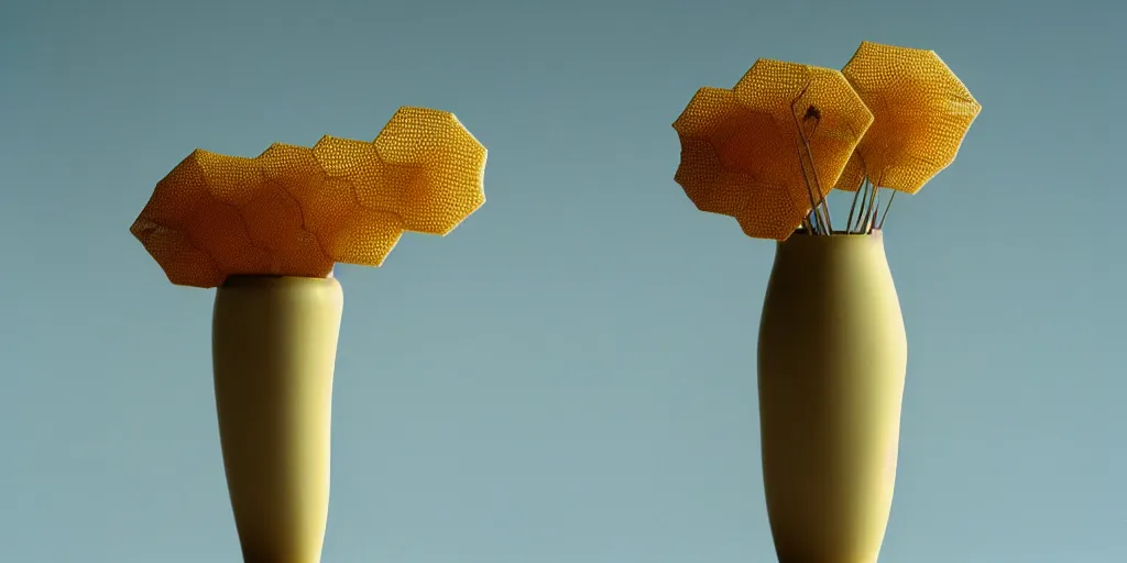 Image similar to honeycomb vase by tomas gabzdil libertiny, golden hour, film still from the movie directed by denis villeneuve with art direction by zdzisław beksinski, close up, telephoto lens, shallow depth of field