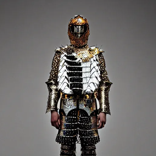 Image similar to a portrait of a beautiful young male wearing an alexander mcqueen armor made of mirrors , photographed by andrew thomas huang, artistic