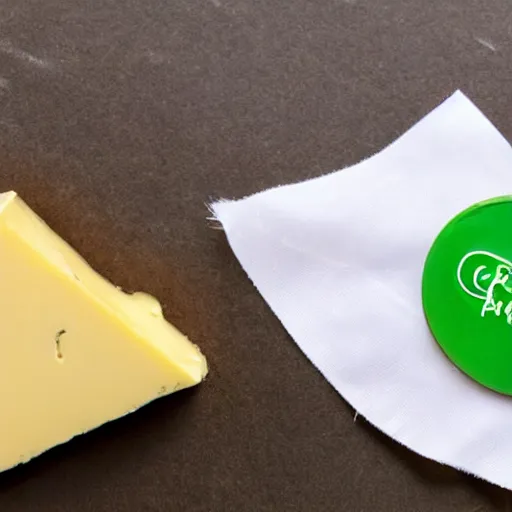 Image similar to a wedge of cheese with a green participation badge saying participation badge stuck to the side, stock art, 8K