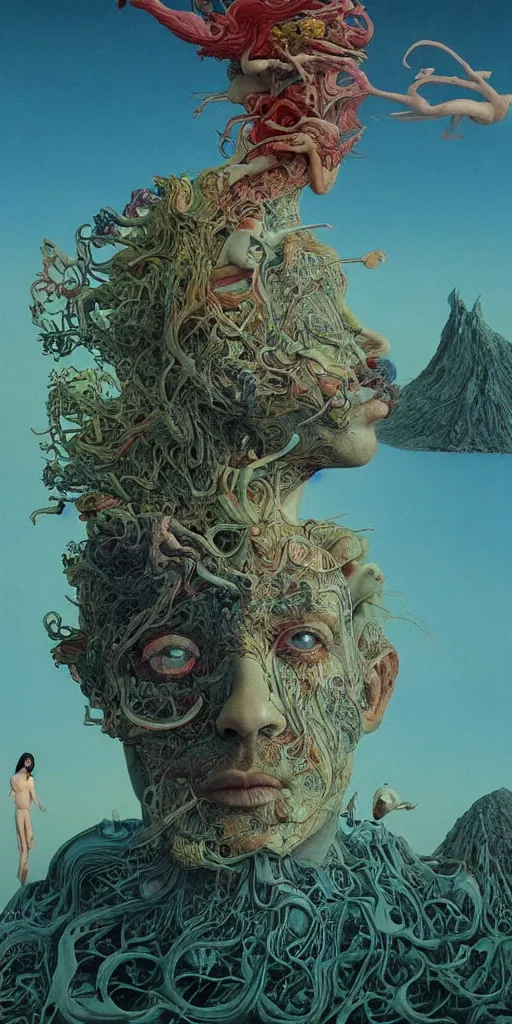 Prompt: ultrawide angle colour masterpiece surreal closeup portrait photography of chandler bing by miho hirano and annie leibovitz and michael cheval, weird surreal epic psychedelic complex biomorphic 3 d fractal landscape in background by kilian eng and roger dean and salvador dali and beksinski, 8 k