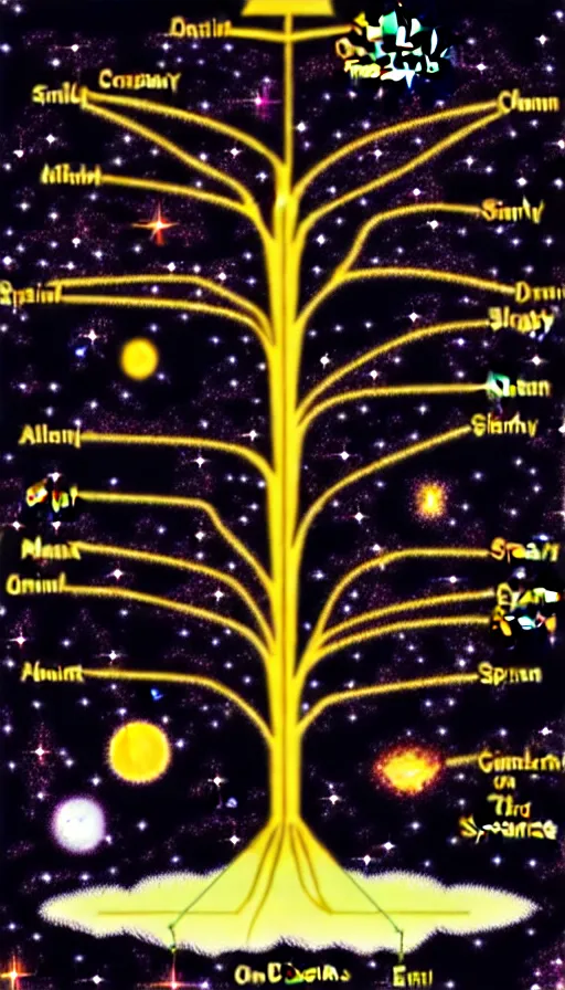 Image similar to the tree of the cosmic dynasty. a lineage from constellations in space