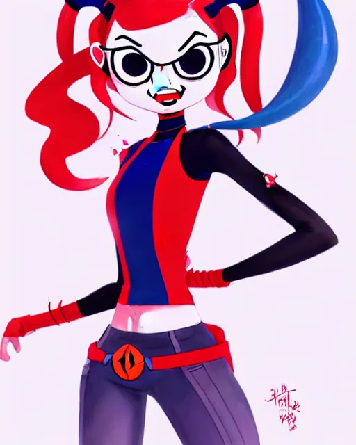 Prompt: little cartoon female character inspired by harley quinn and star butterfly from star vs force the evil, artwork by studios ghibli and rossdraws, anatomically correct, smooth, clean detailed, sharped focus, symmetrical, perfect composition, illustration, extremely coherent