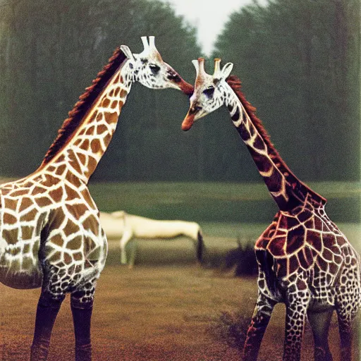 Image similar to a portra 800 photograph of a hybrid between a giraffe and a swan