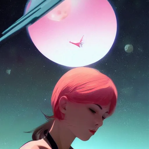 Image similar to ilya kuvshinov art of a woman floating in space