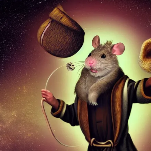 Prompt: an otherwise ordinary mouse wizard capable of bending space in its favour