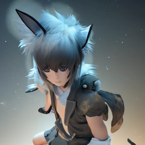 Image similar to 3D render of a cute anime boy with cat ears and tail, fantasy artwork, fluffy, mid-shot, award winning, hyper detailed, very very very beautiful, studio lighting, artstation, unreal engine, unreal 5, 4k, octane renderer