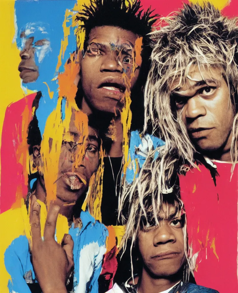 Image similar to basquiat with kurt cobain photographed by jill greenberg, sears style portrait, color, photorealistic, 8 k