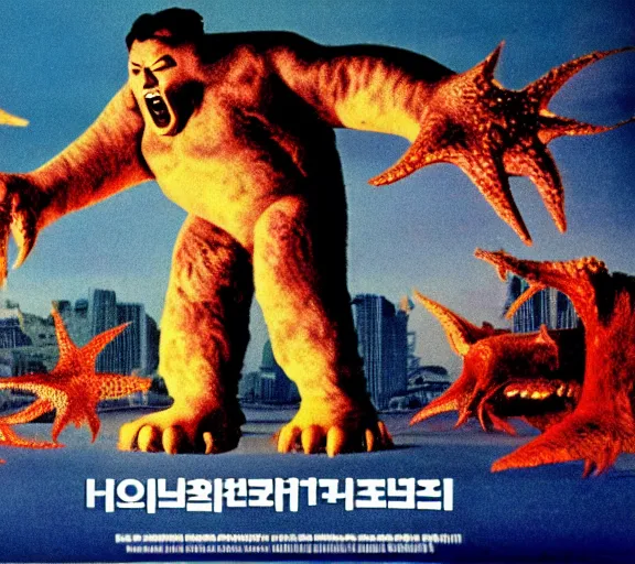 Image similar to Pulgasari the North Korean monster, volumetric lighting, filmstill, produced by Kim Jong-il, Kodachrome, kaiju-eiga, starfish monster movie