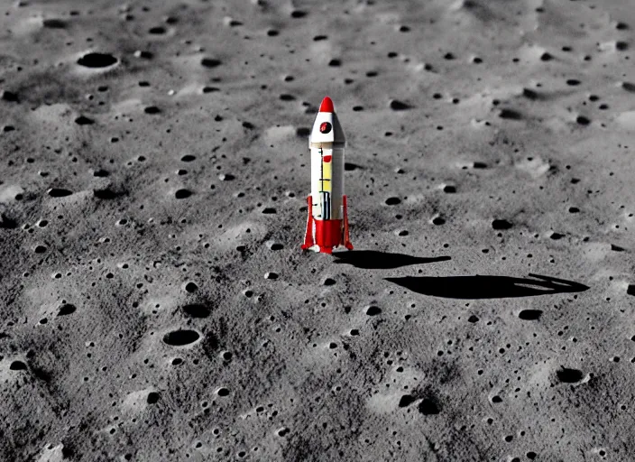 Prompt: a Lego rocket landing on the Moon