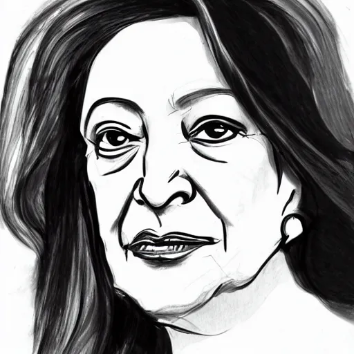 Prompt: sketch for Zaha Hadid portrait