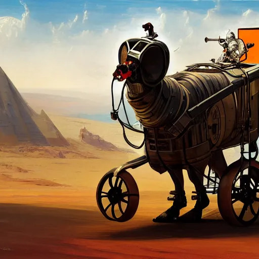 Image similar to аn anthropomorphic astronaut horse is being driven by a man on a cart, hyperrealism, no blur, 4 k resolution, ultra detailed, style of ron cobb, adolf hiremy - hirschl, syd mead, ismail inceoglu, rene margitte