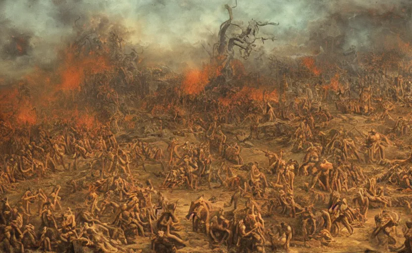 Image similar to hell landscape with people suffering