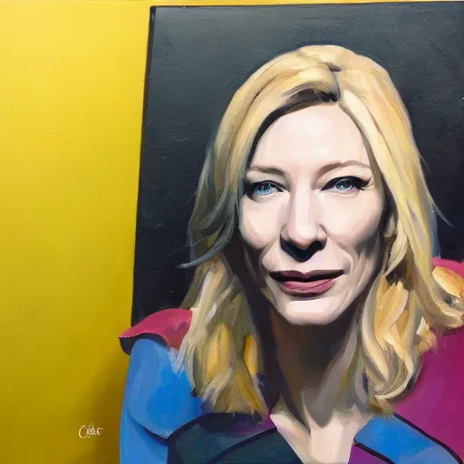 Prompt: oil on canvas, cate blanchett playing Gamecube