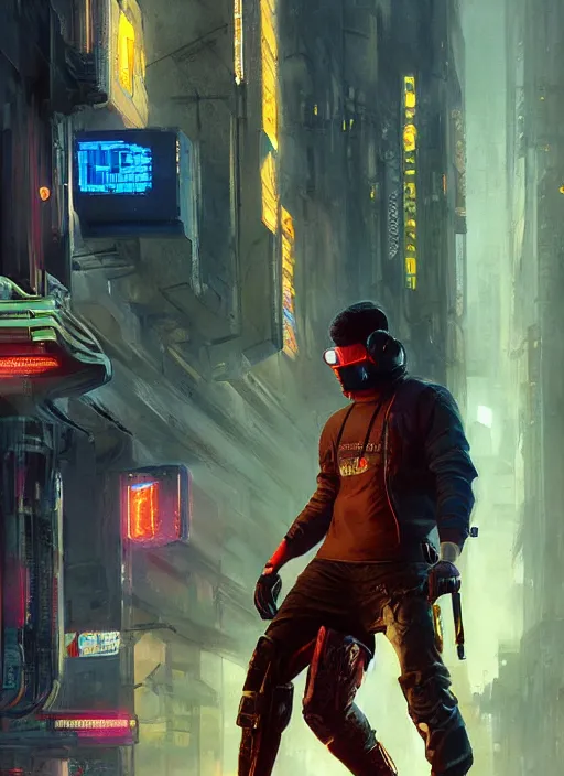 Image similar to cyberpunk combat sports. javier the 2 0 7 8 champion in athletic gear. blade runner 2 0 4 9 concept painting. epic painting by james gurney, azamat khairov, and alphonso mucha. artstationhq. painting with vivid color. ( rb 6 s, cyberpunk 2 0 7 7 )