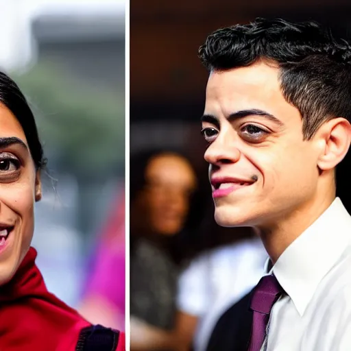 Prompt: Alexandria Ocasio-Cortez mixed with Rami Malek, photograph 4k