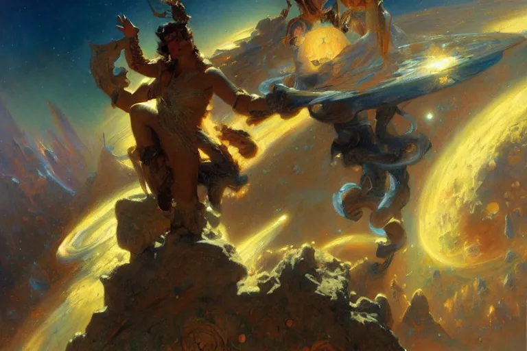 Image similar to cosmic bender, painting by gaston bussiere, craig mullins, j. c. leyendecker