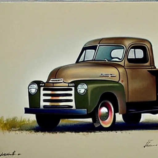 Prompt: (((((1950s pickup truck . muted colors.))))) by Jean-Baptiste Monge !!!!!!!!!!!!!!!!!!!!!!!!!!!
