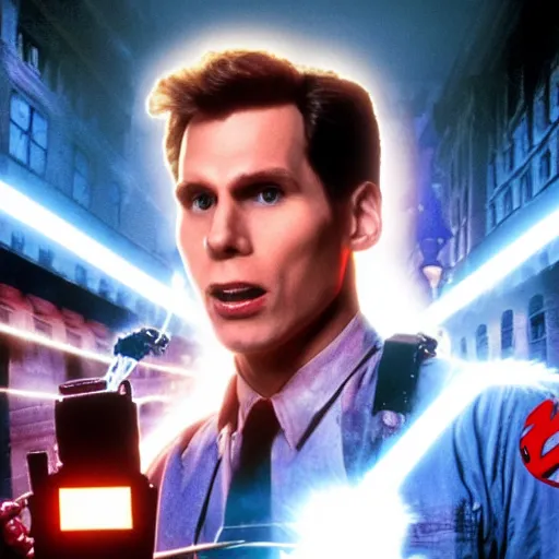 Image similar to Live Action Still of Jerma in Ghostbusters, real life, hyperrealistic, ultra realistic, realistic, highly detailed, epic, HD quality, 8k resolution, body and headshot, film still
