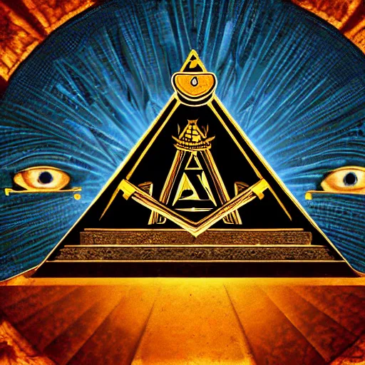 Image similar to it's all a conspiracy. masonic symbols. goverment controlled by illuminati. pyramids and the all seeing eye. backlit. beautiful detailed. 4 k h 8 0 0