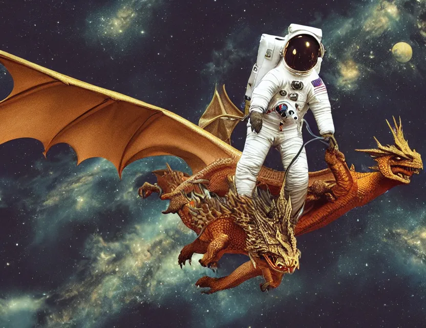 Image similar to photograph of an astronaut riding a dragon