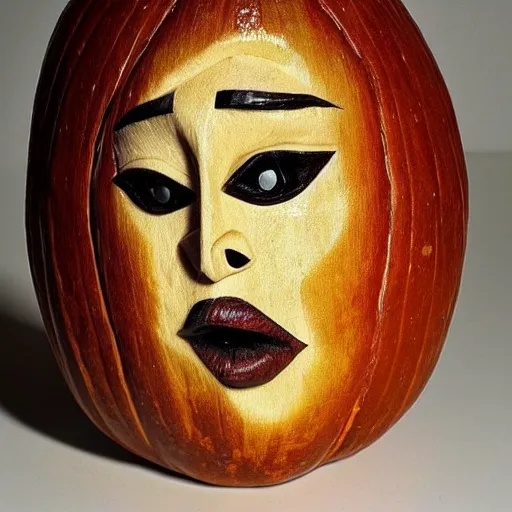 Image similar to gourd carved to look like the face of amber heard