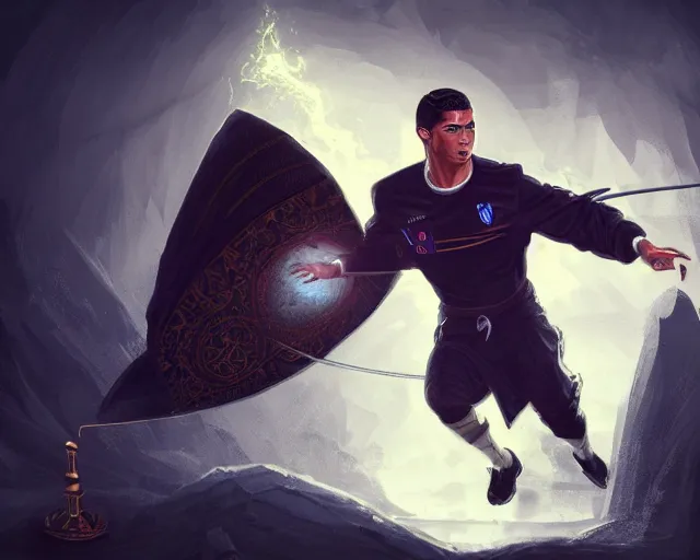 Image similar to cristiano ronaldo as a strong fantasy magician who does magic, fantasy art, in the style of Andreas Höher, illustration, epic, fantasy, intricate, elgant, amazing detail, digital painting, artstation, concept art, smooth, sharp focus