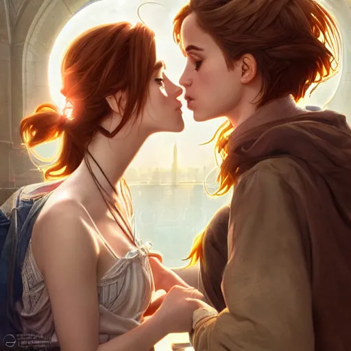 Prompt: ultra realistic illustration, bella thorne and emma watson kissing anime, intricate, elegant, highly detailed, digital painting, artstation, concept art, smooth, sharp focus, illustration, art by artgerm and greg rutkowski and alphonse mucha and wlop