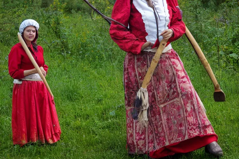 Prompt: romanian woman with scythe, drmatic ligthing, traditional romanian clothes